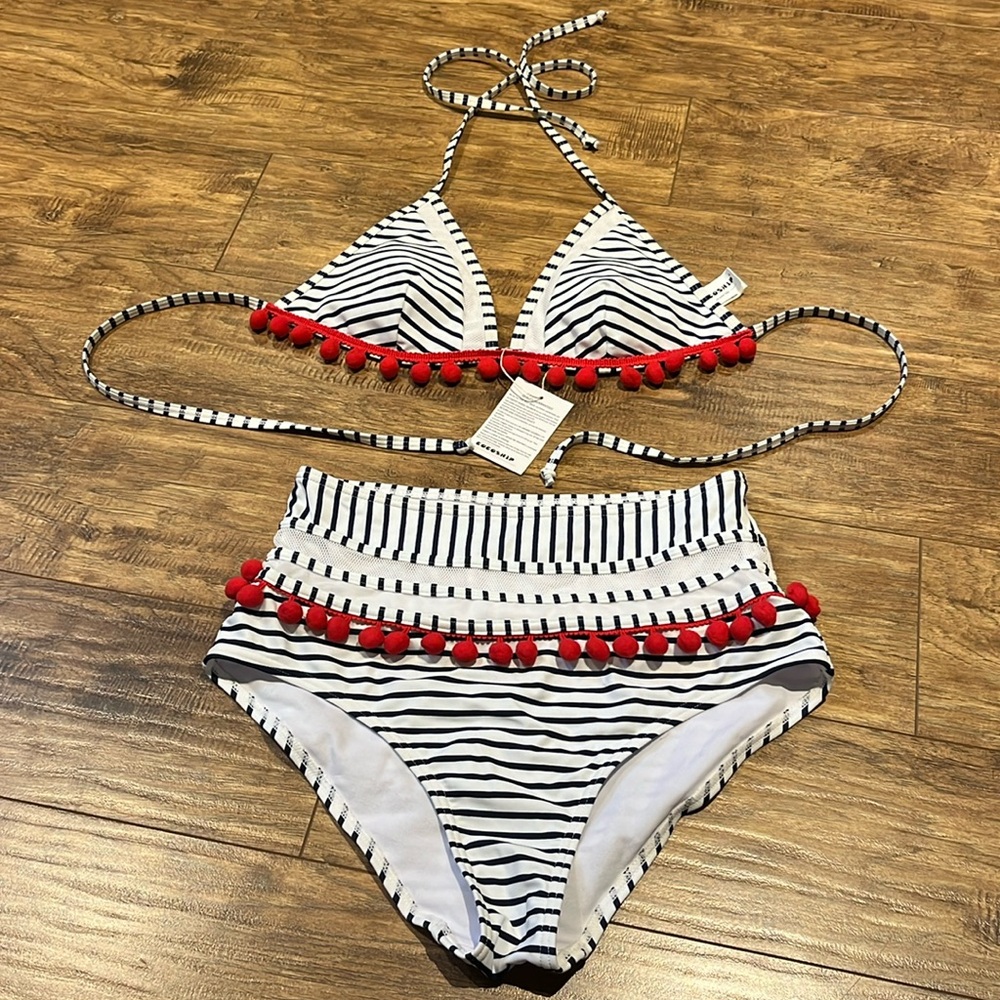 High waist striped decal padded bikini
